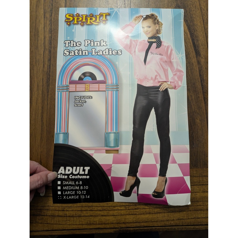 Spirit Halloween The Pink Satin Ladies Costume Jacket Scarf Glasses XL 12-14 - Picture 5 of 7